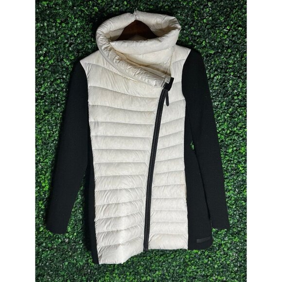 Calvin Klein asymmetrical premium down filled puffer & knit jacket white black S - Picture 1 of 5